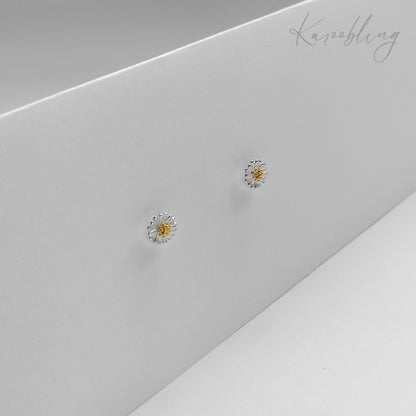 Sterling Silver Two-Tone Daisy Sparkle Earrings