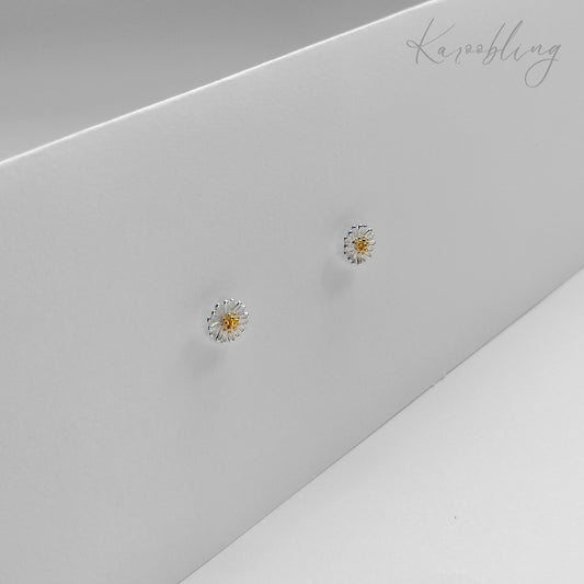 Sterling Silver Two-Tone Daisy Sparkle Earrings