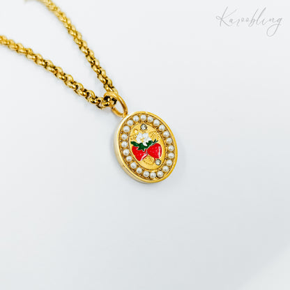 strawberry pendant necklace 18k gold plated (water & tarnish proof)