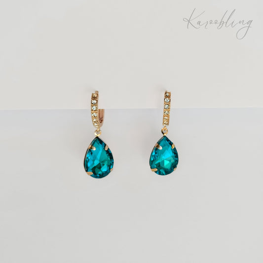 Teal Blue Teardrop Huggie Earrings