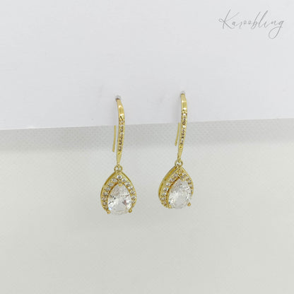 teardrop bridal drop earrings gold plated