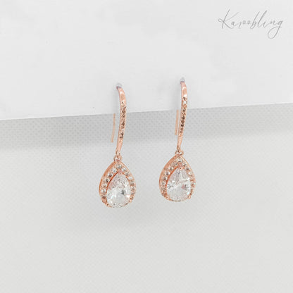 teardrop bridal drop earrings rose gold plated