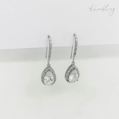 teardrop bridal drop earrings silver plated