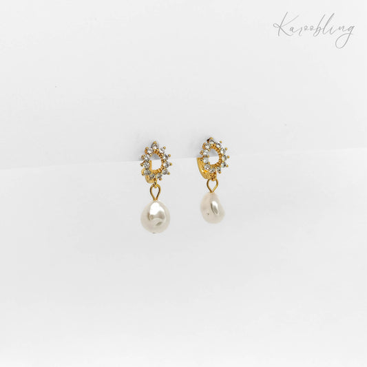 teardrop huggie & pearl earrings gold plated water & tarnish proof bridal earrings