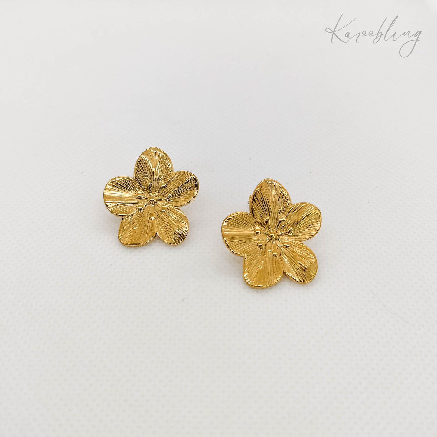 textured flower stud earrings gold plated (water & tarnish proof)