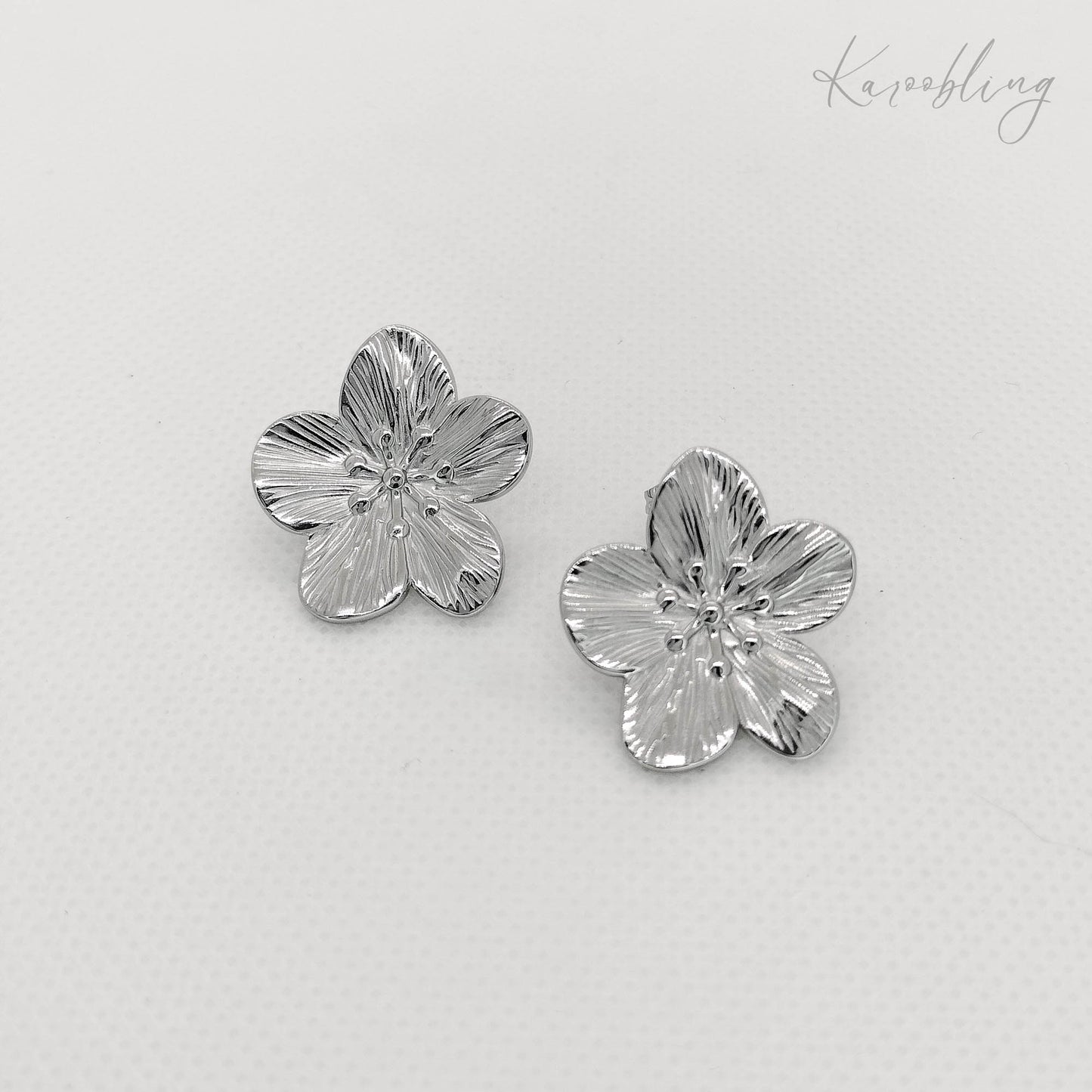 textured flower stud earrings silver plated (water & tarnish proof)