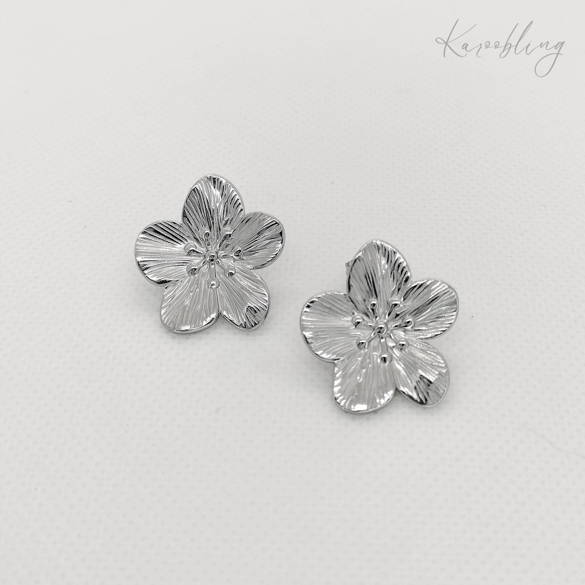 textured flower stud earrings silver plated (water & tarnish proof)