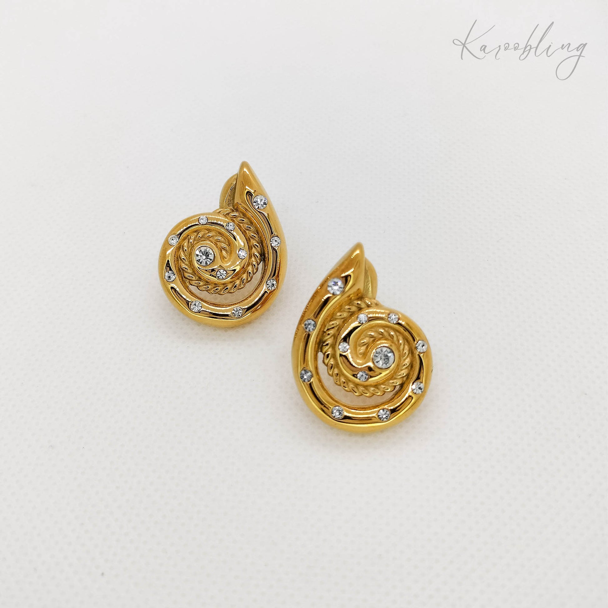 textured spiral shell stud earrings gold plated (water & tarnish proof