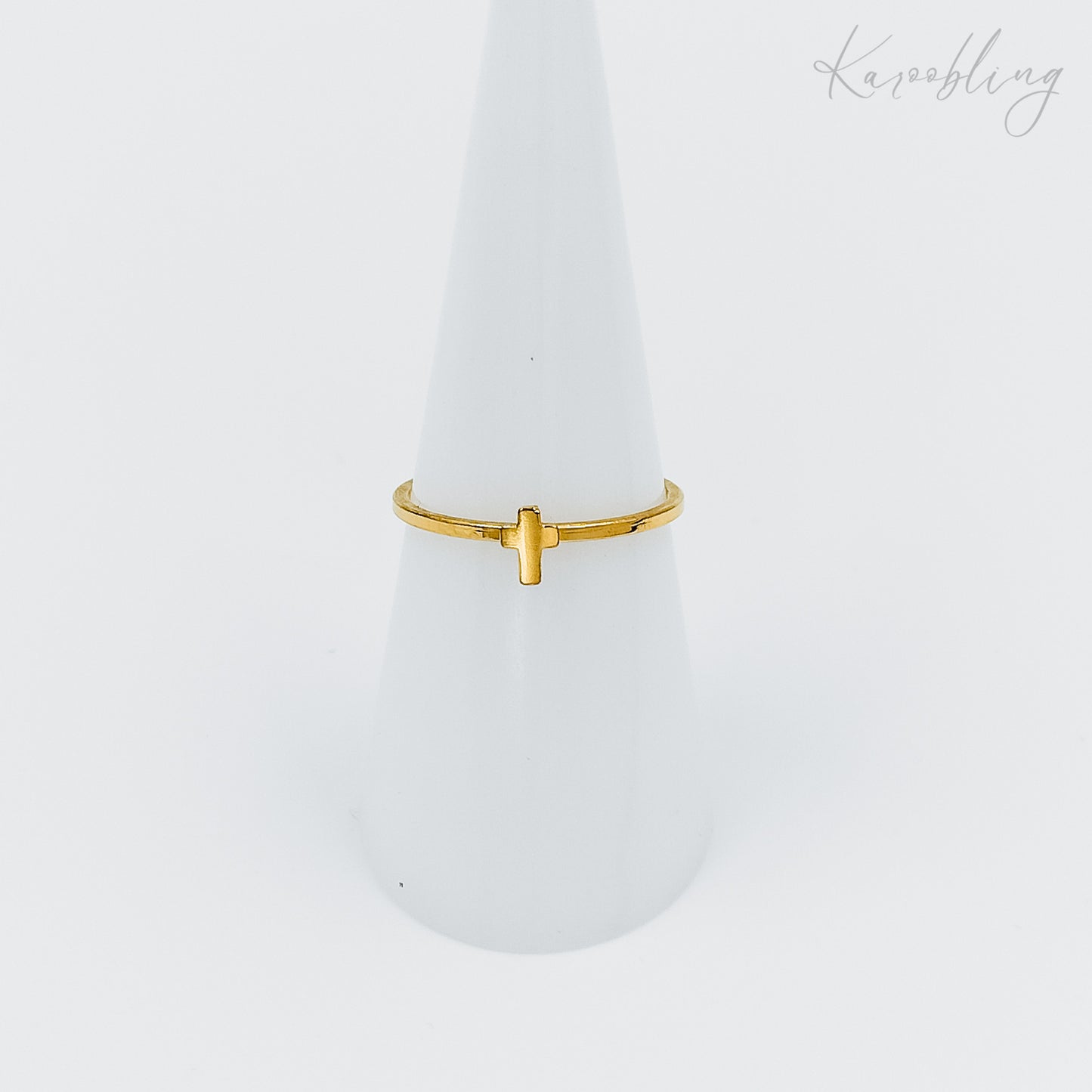 tiny gold plated cross ring (water & tarnish proof)