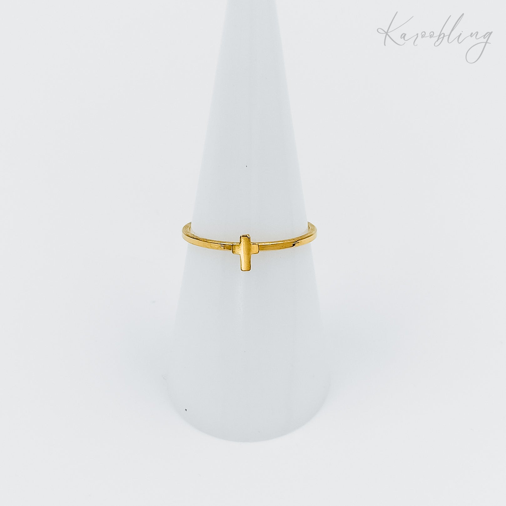 tiny gold plated cross ring (water & tarnish proof)