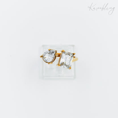 toi et moi cubic zirconia ring gold plated (water & tarnish proof)