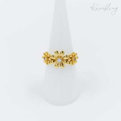 triple gold plated flower ring (water & tarnish proof)