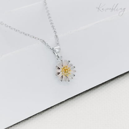 Sterling Silver Two-Tone Daisy Pendant Necklace