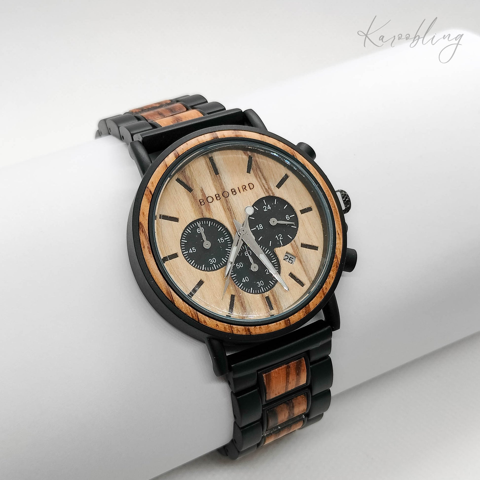 Zebrawood Elite Men's Wooden Watch  -side angle