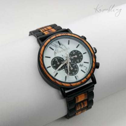 Zebrawood & Marbled Dial Men's Wooden Watch - side angle