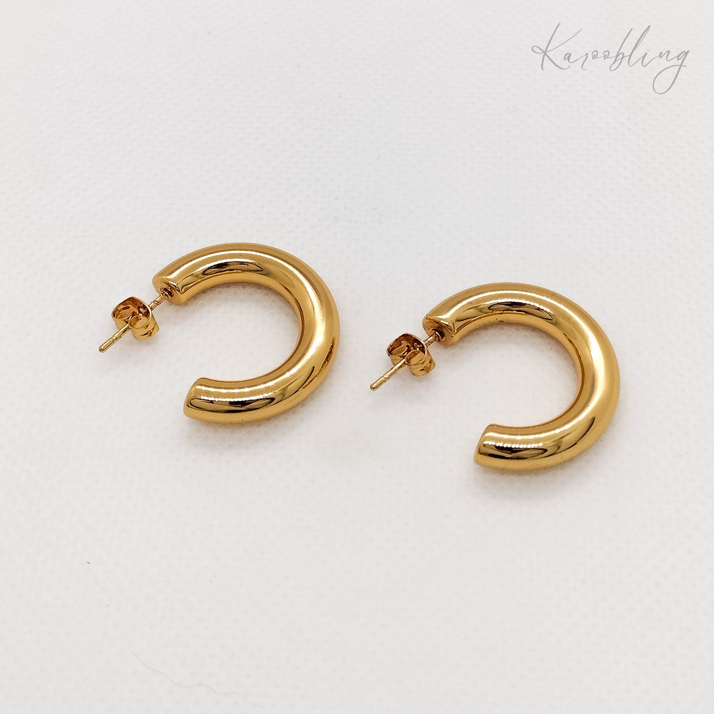 chunky gold plated c hoop earrings, waterproof and tarnish resistant