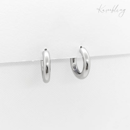 chunky silver plated c hoop earrings, waterproof and tarnish resistant