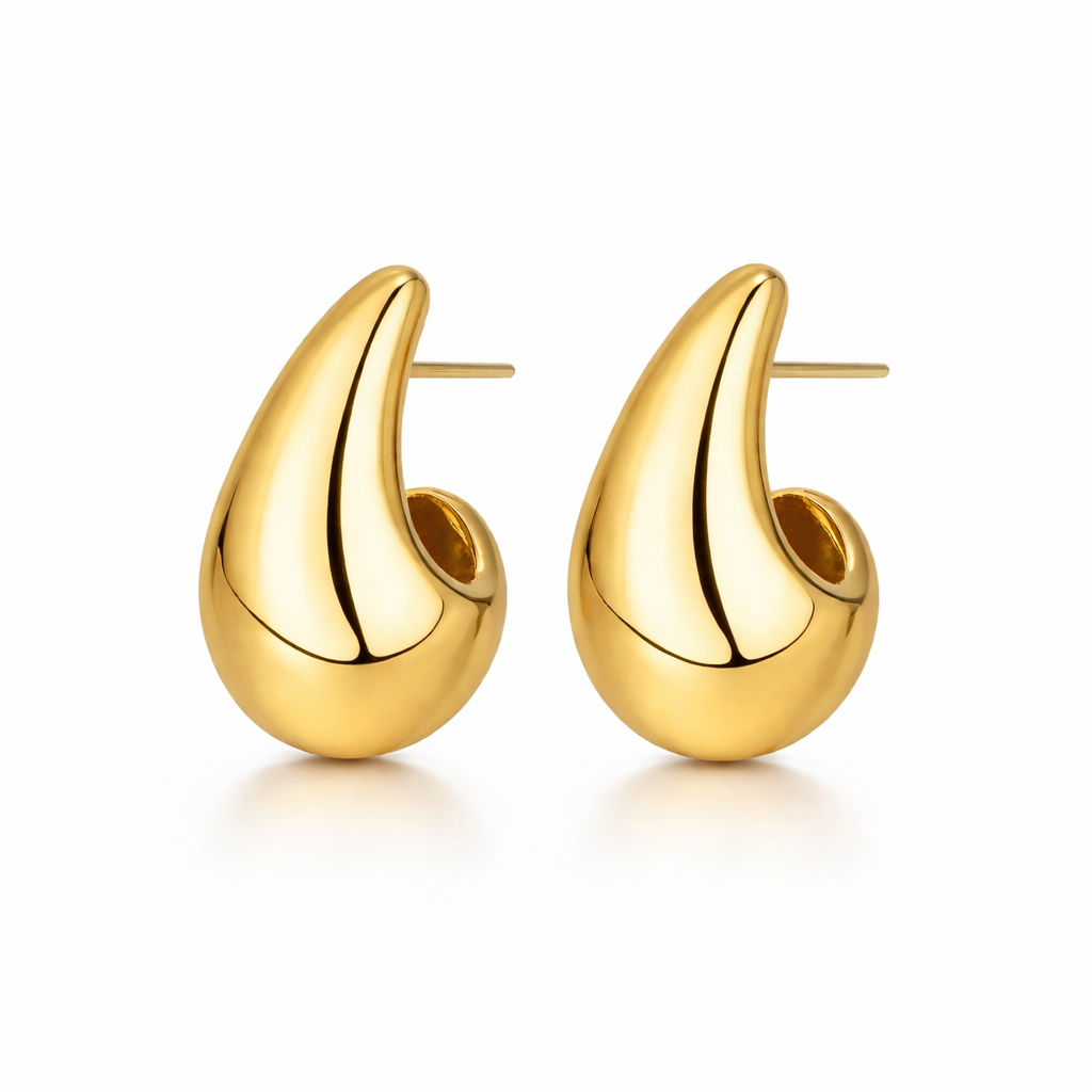 Chunky teardrop stud earrings in gold plated finish