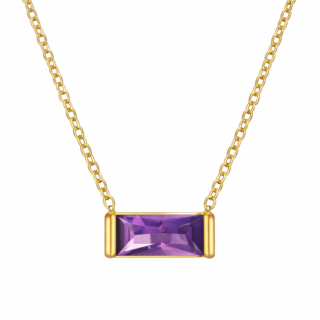 ai of february 18k gold plated birthstone pendant necklace (water and tarnish proof)