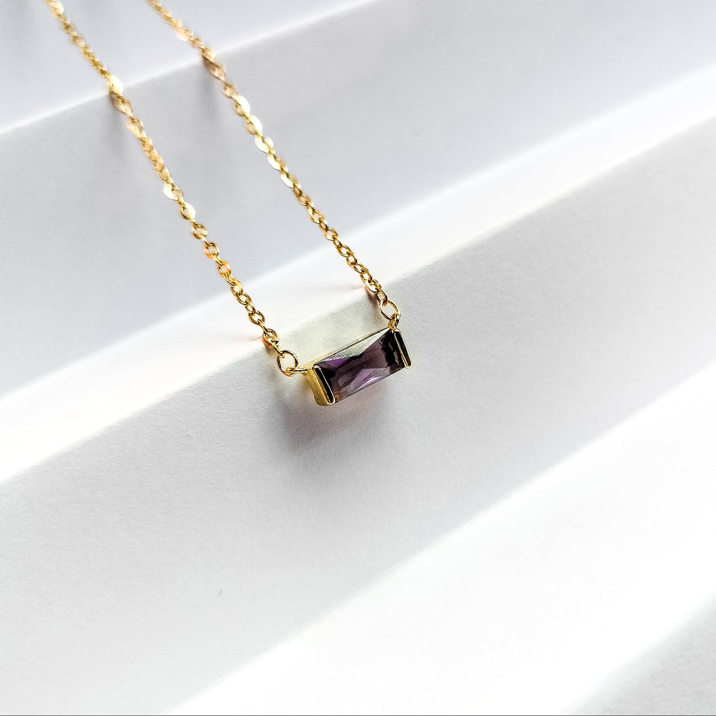 february 18k gold plated birthstone pendant necklace, water and tarnish proof