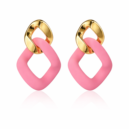 gold and pink chain dangle earrings (fashion jewellery)