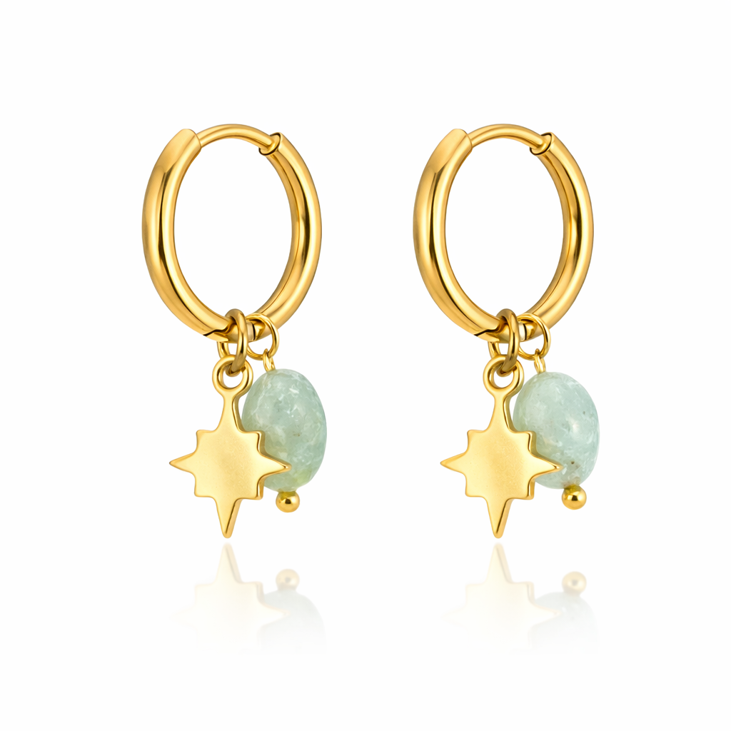 gold plated amazonite huggie earrings, waterproof and tarnish resistant