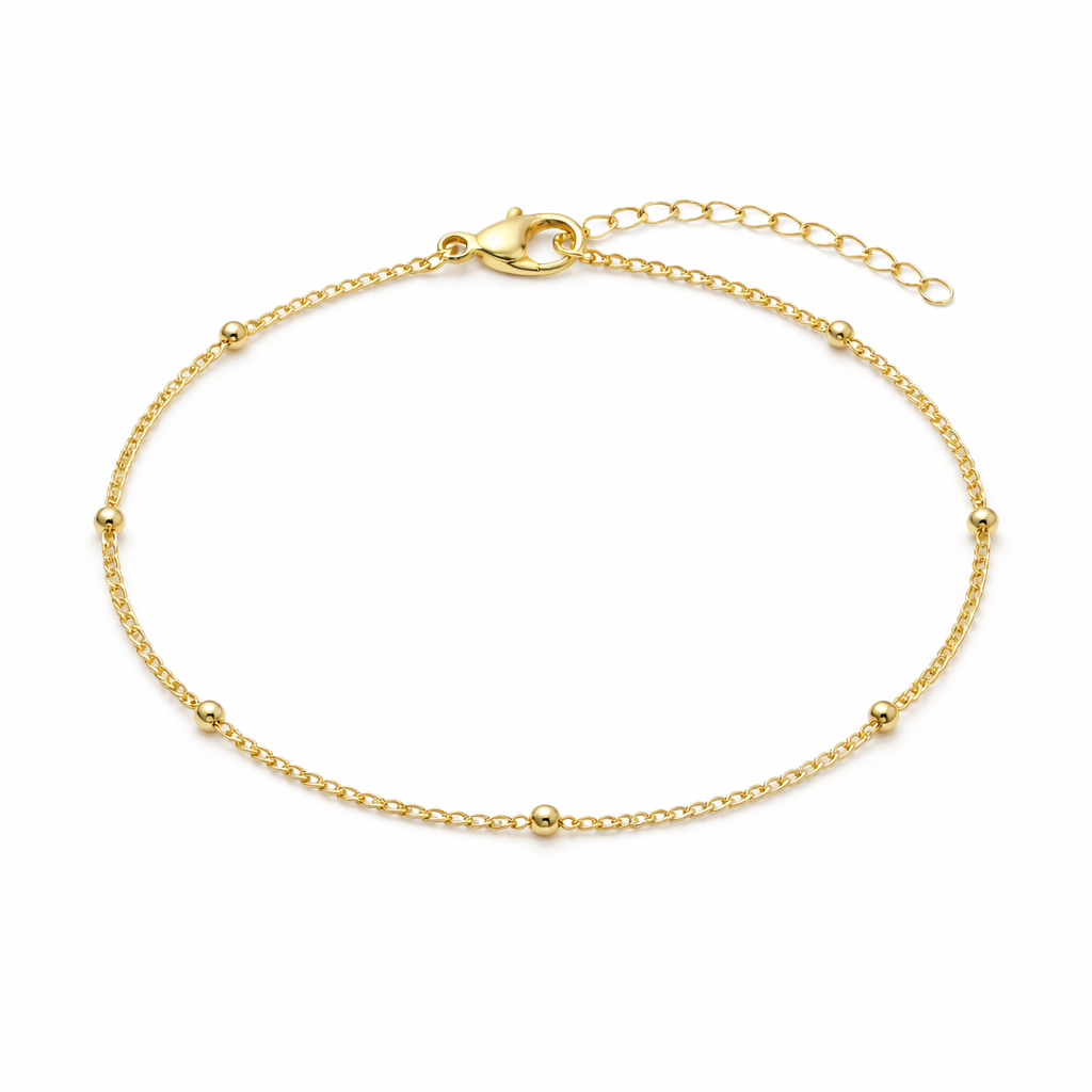 gold plated beaded chain bracelet, water and tarnish proof packshot