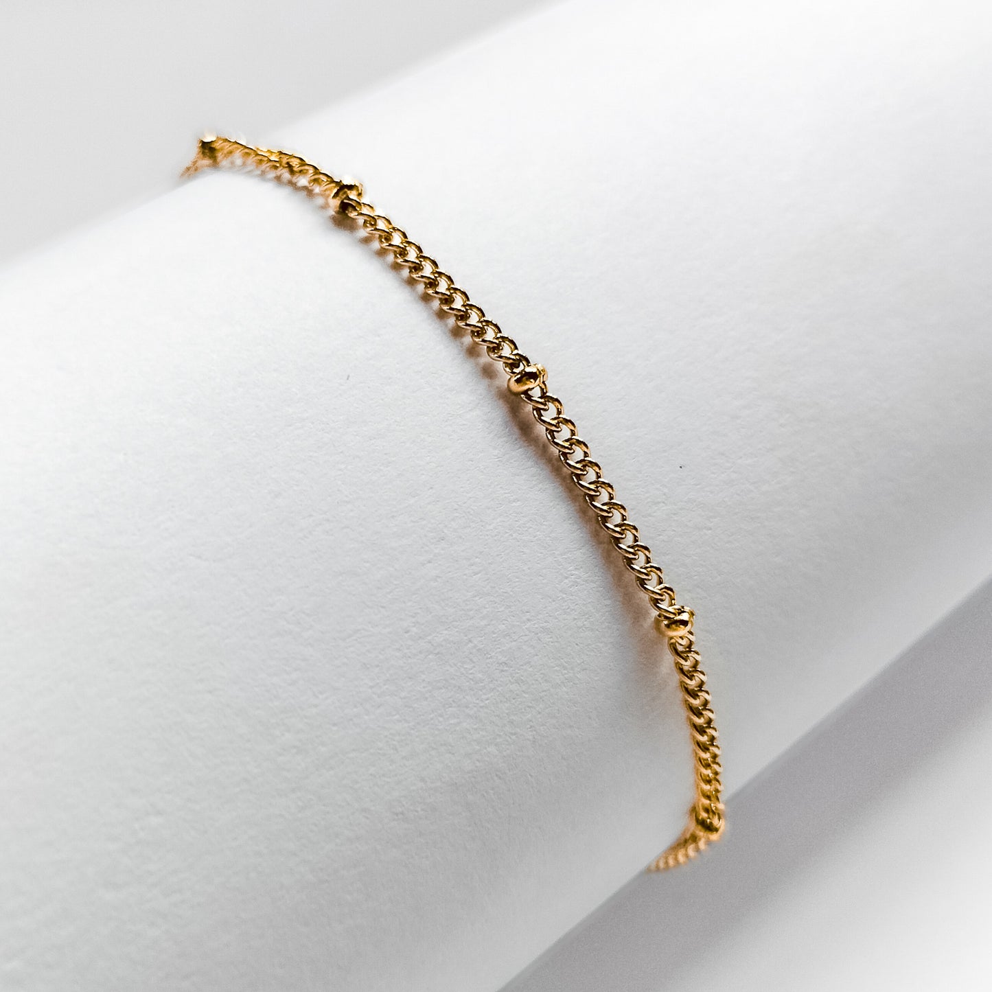 gold plated beaded chain bracelet, water and tarnish proof