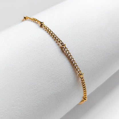 gold plated beaded chain bracelet, water and tarnish proof