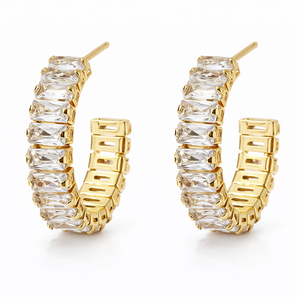 gold plated cubic zirconia half-hoop earring fashion jewellery