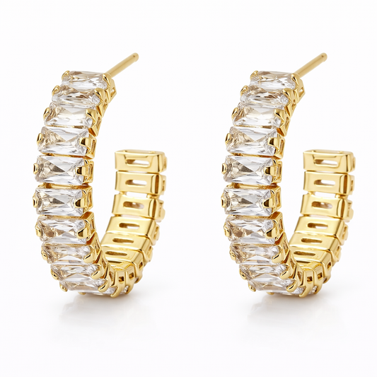 gold plated cubic zirconia half-hoop earring fashion jewellery