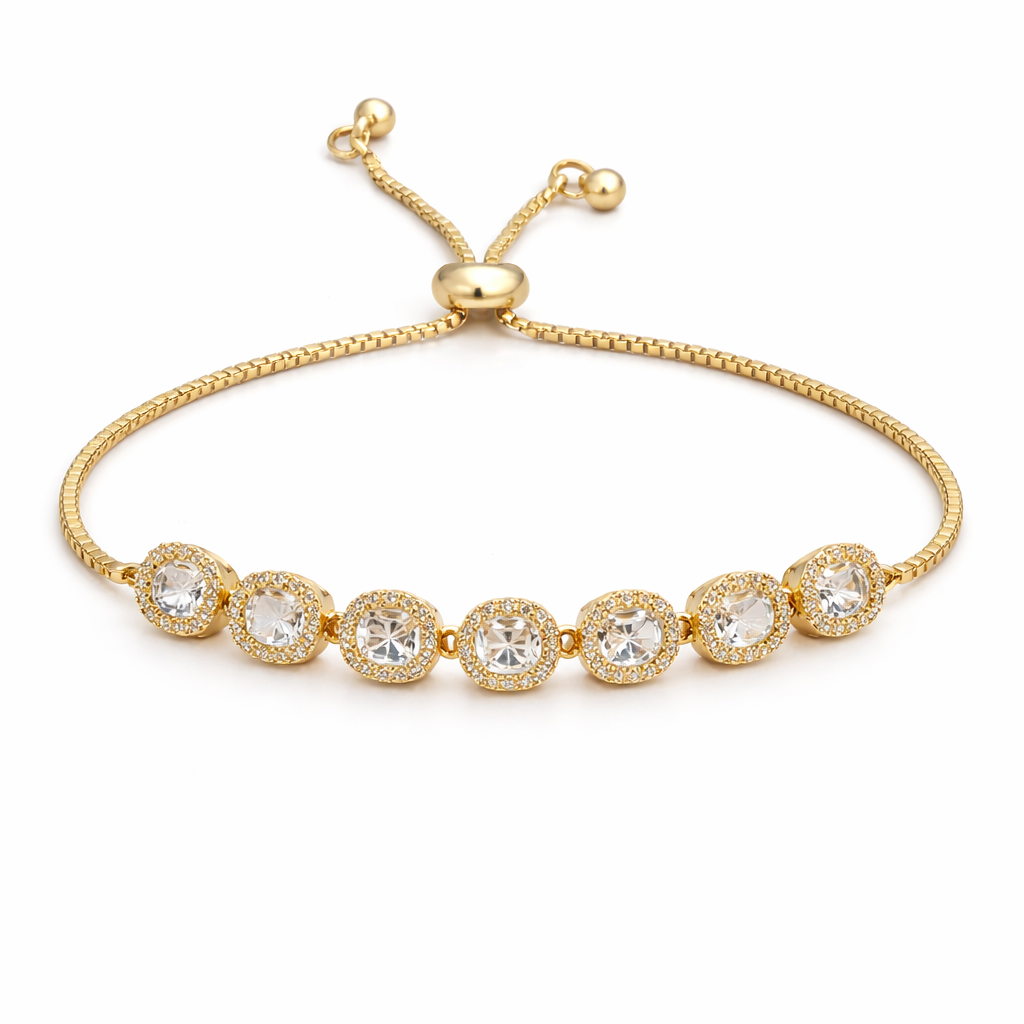 gold plated cushion cut halo bracelet, fashion jewellery packshot