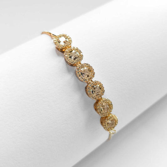 gold plated cushion cut halo bracelet, fashion jewellery