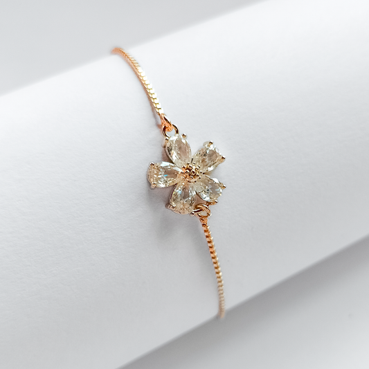gold plated cubic zirconia flower pullcord bracelet, fashion jewellery 