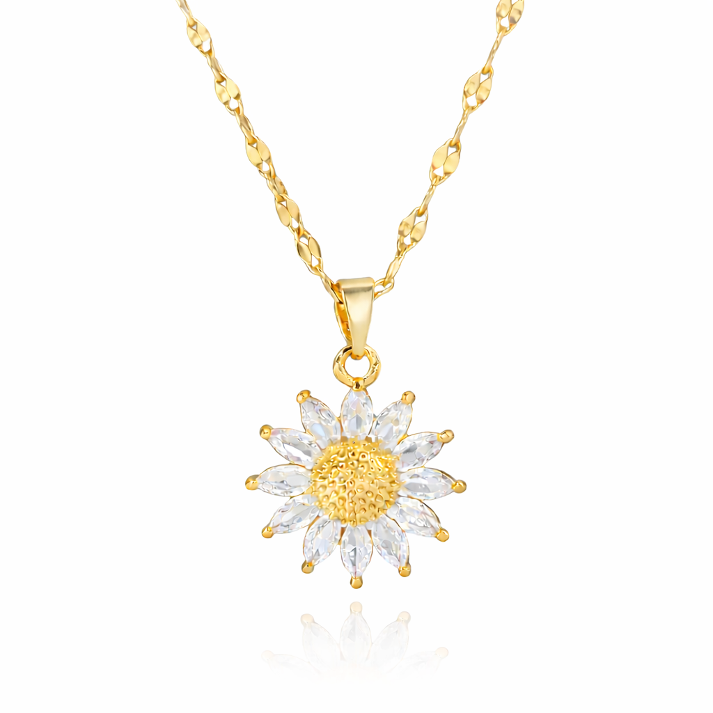 gold plated cubic zirconia sunflower necklace (water and tarnish proof)