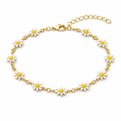 gold plated daisy chain bracelet, fashion jewellery packshot