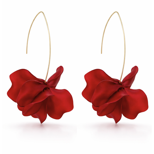 gold plated deep red flower dangle earrings fashion jewellery