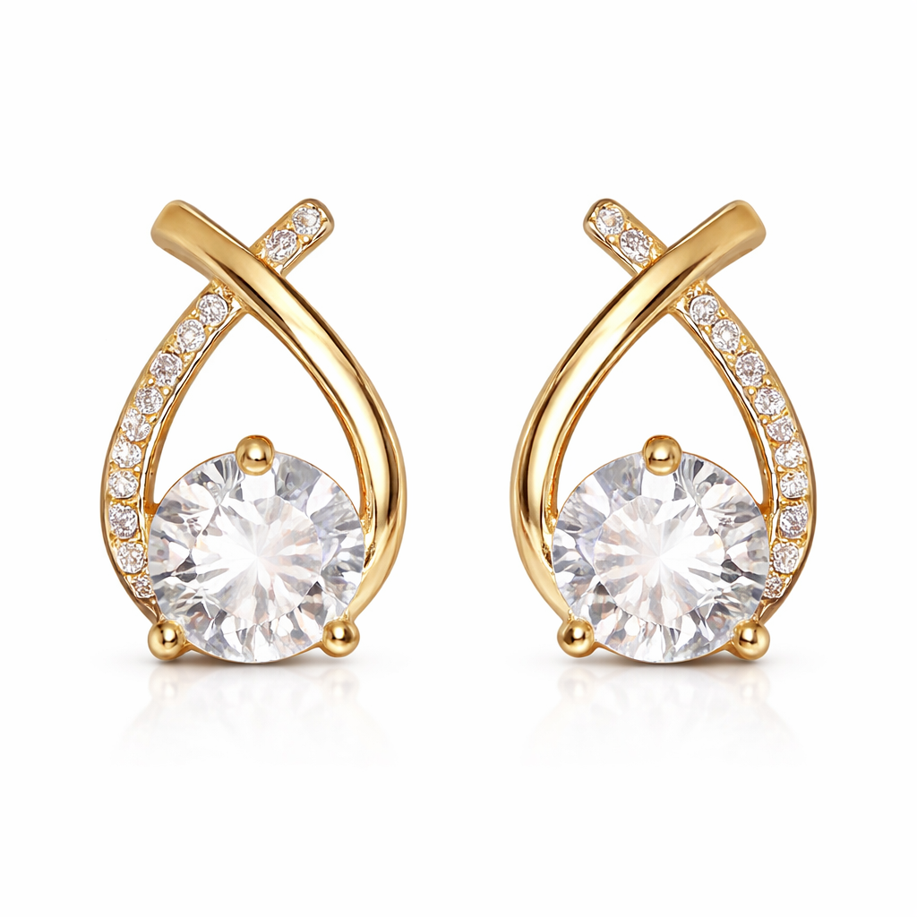 gold plated drop crossover stud earrings (fashion jewellery)