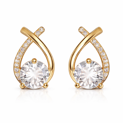 gold plated drop crossover stud earrings (fashion jewellery)