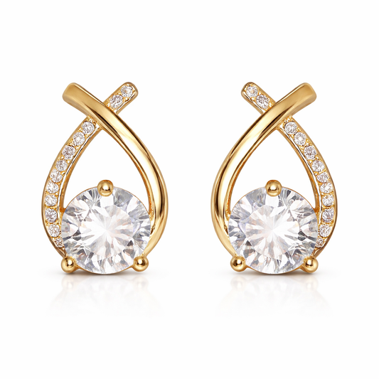 gold plated drop crossover stud earrings (fashion jewellery)