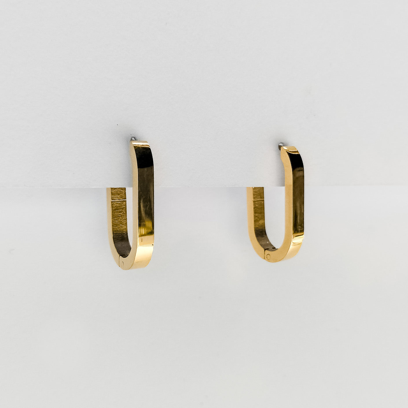 gold plated flat oval hoop earrings, waterproof and tarnish resistant
