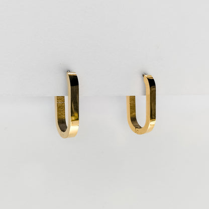 gold plated flat oval hoop earrings, waterproof and tarnish resistant