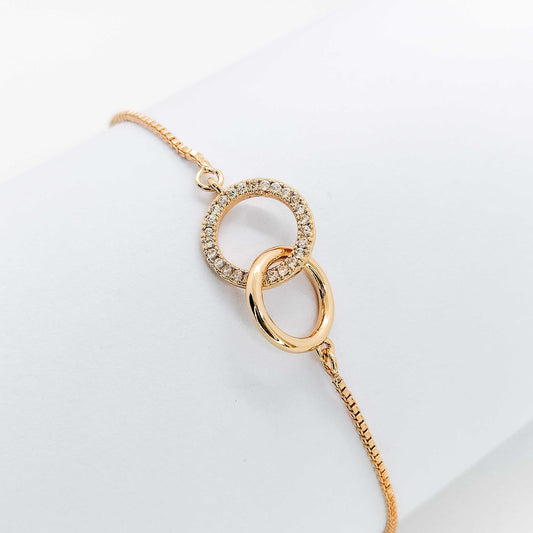 gold plated interlocking circle pullcord bracelet, fashion jewellery