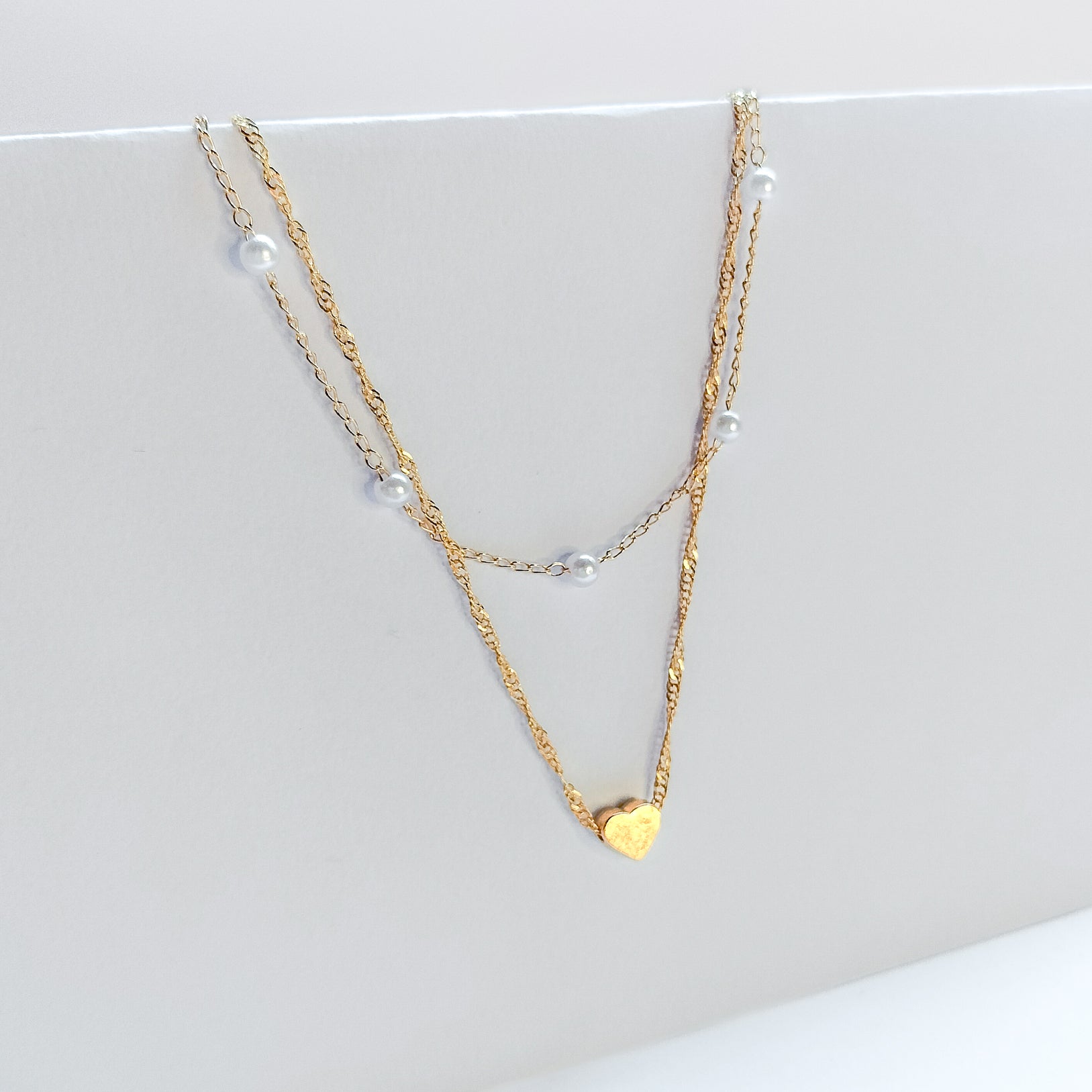 Gold plated layered pearl necklace, fashion jewellery