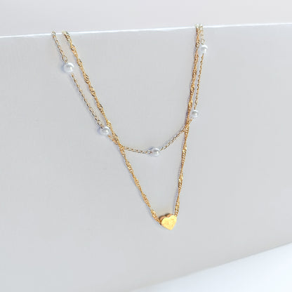 Gold plated layered pearl necklace, fashion jewellery