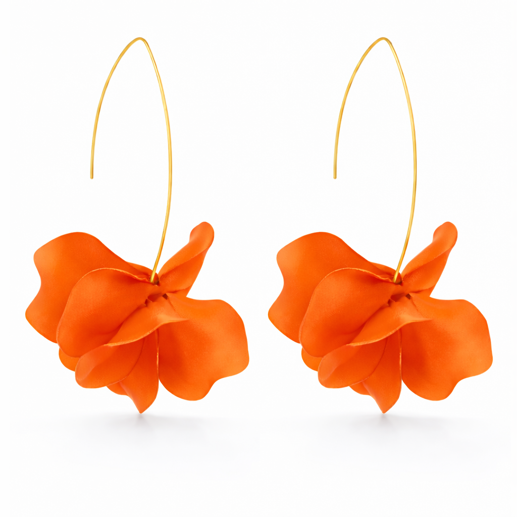 gold plated orange flower dangle earrings fashion jewellery