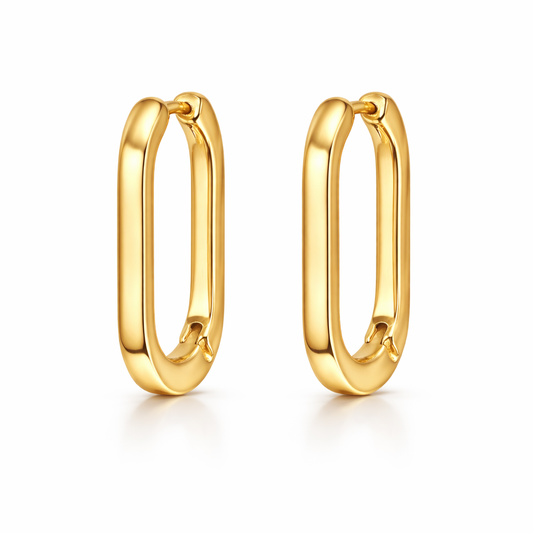 Gold plated oval hoop earrings, waterproof and tarnish resistant