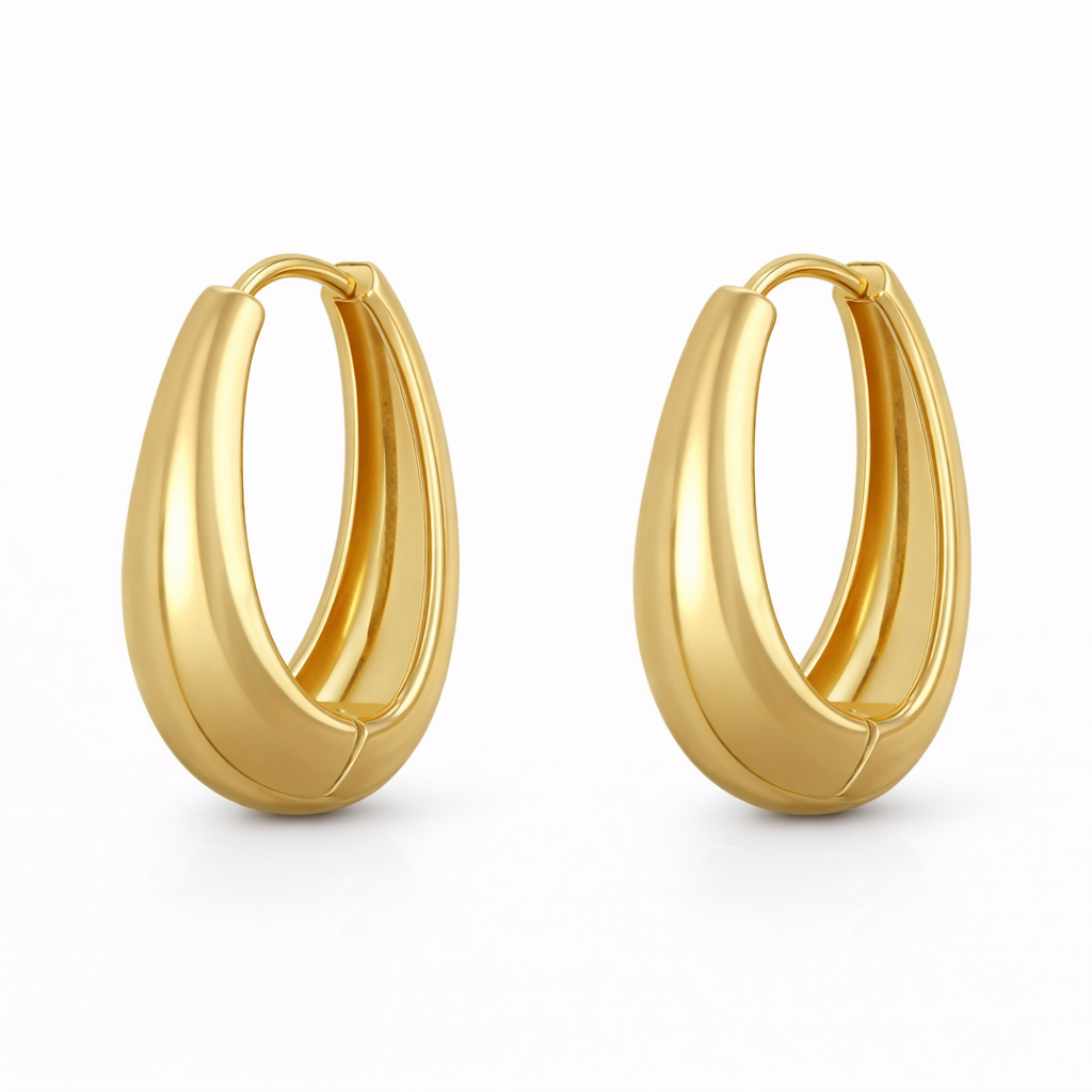 Gold Plated Oval Huggie Hoop Earrings
