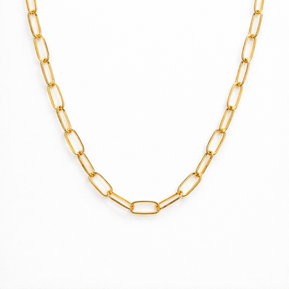gold plated paperclip chain necklace, fashion jewellery packshot