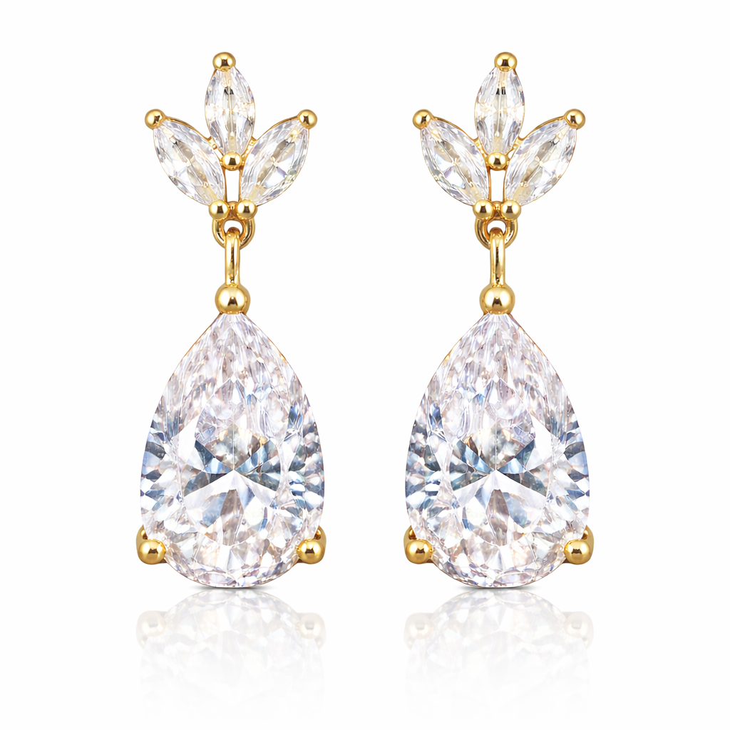 Pear Cut Cubic Zirconia Bridal Drop Earrings